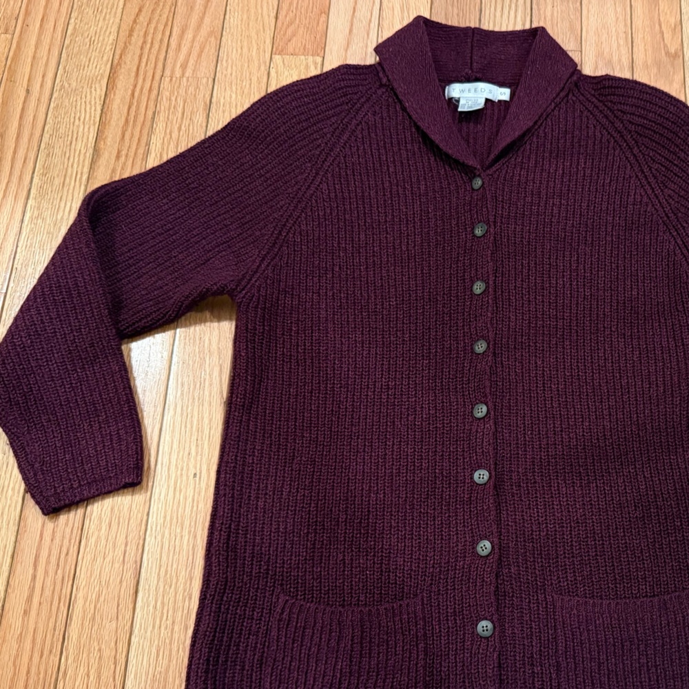 Tweeds Deep Purple Plum Cardigan Sweater Front Pockets Silk Wool Cotton - Picture 2 of 6